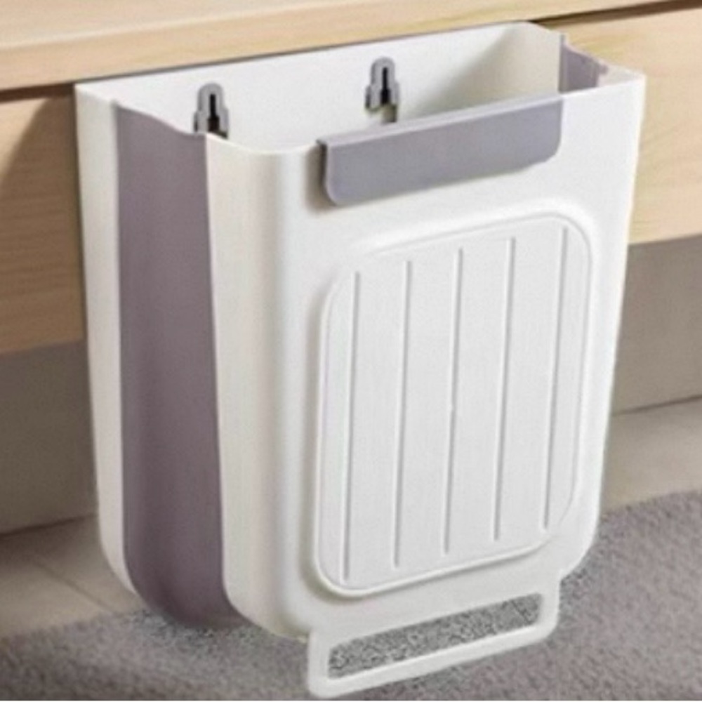 Foldable White and Gray Hanging Trash Bin